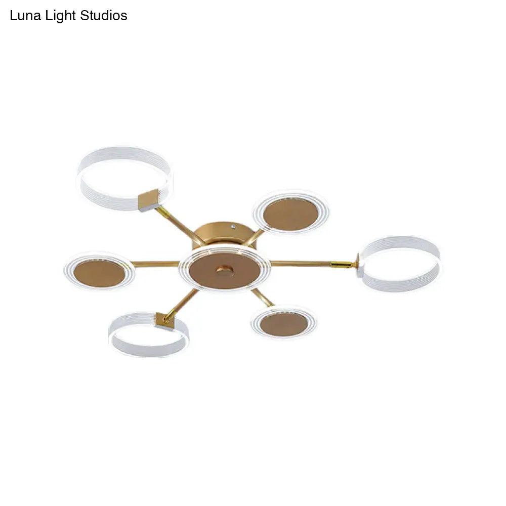 Modern Circle Semi Flush Acrylic Led Ceiling Light In Gold - 31.5/39 7/9 Heads Warm/White For Living