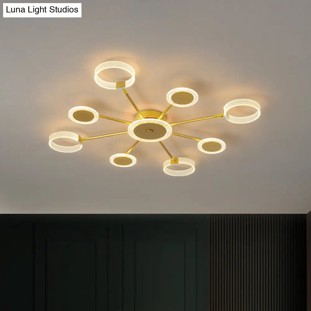 Modern Circle Semi Flush Acrylic Led Ceiling Light In Gold - 31.5’/39’ 7/9 Heads Warm/White For