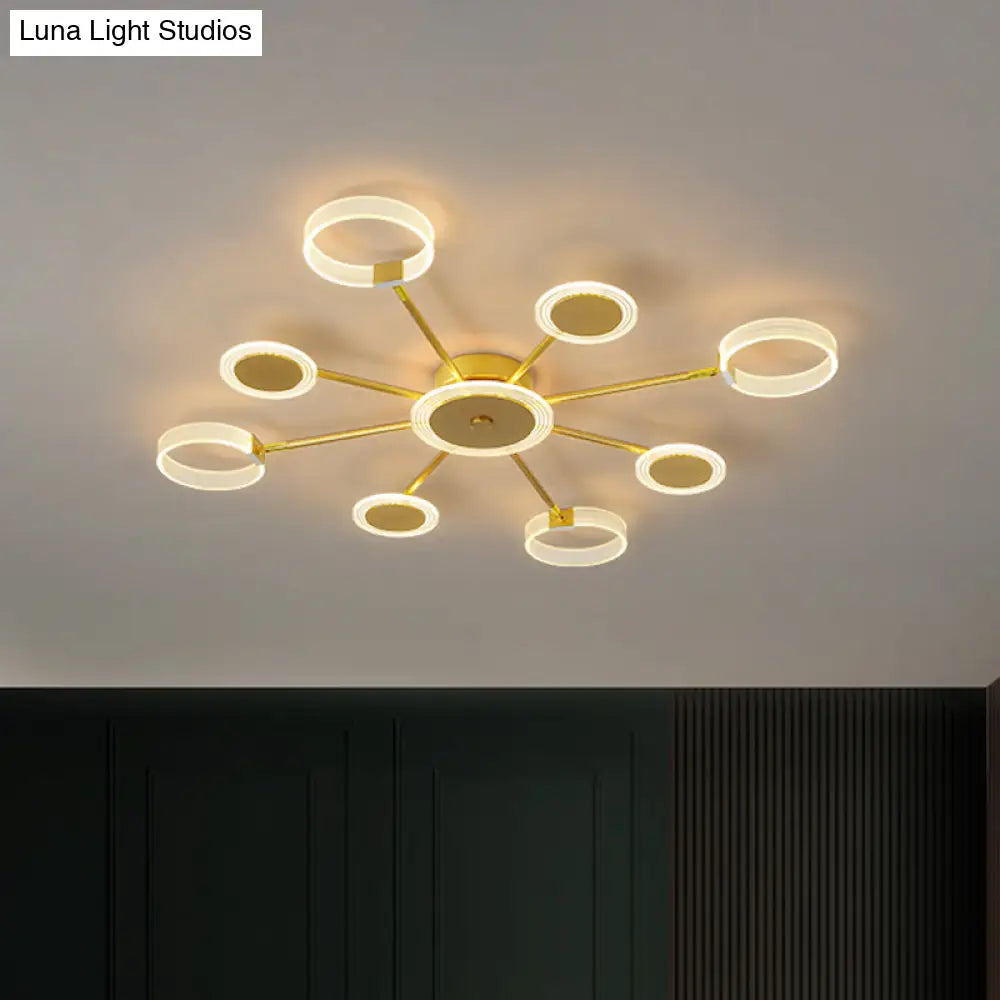 Modern Circle Semi Flush Acrylic Led Ceiling Light In Gold - 31.5/39 7/9 Heads Warm/White For Living