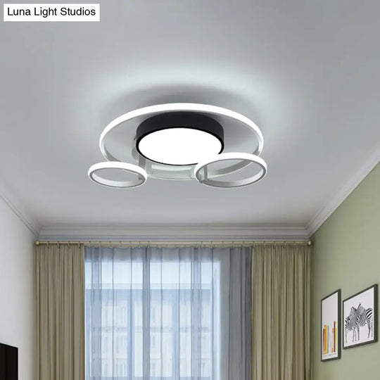 Modern Circular Acrylic Flush Ceiling Light: Stylish Black Finish 2/3 Lights Mount Fixture For