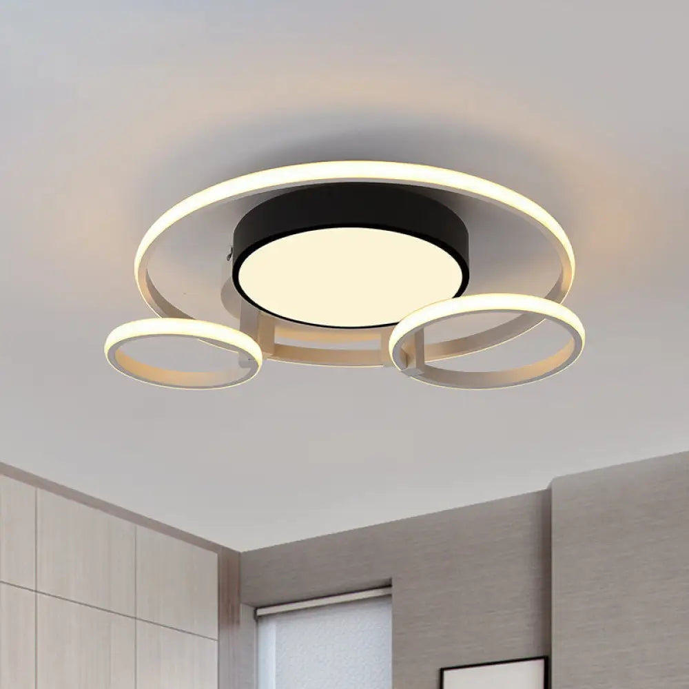 Modern Circular Acrylic Flush Ceiling Light: Stylish Black Finish 2/3 Lights Mount Fixture For