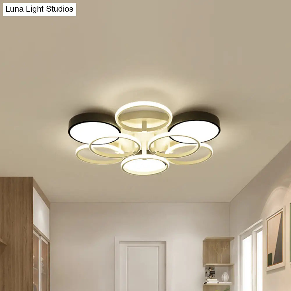 Modern Circular Acrylic Flush Ceiling Light: Stylish Black Finish 2/3 Lights Mount Fixture For