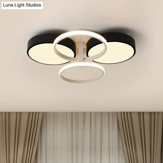 Modern Circular Acrylic Flush Ceiling Light: Stylish Black Finish 2/3 Lights Mount Fixture For