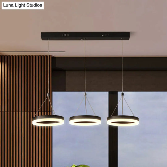 Modern Circular Acrylic Pendant With 3 Black Led Heads - Multi Light Ceiling Fixture