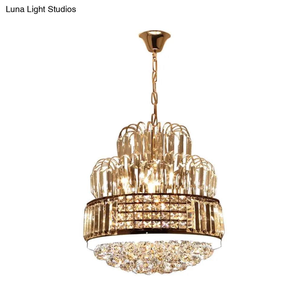 Modern Circular Chandelier - Crystal Ball Pendant With 11 Lights Gold Finish Ideal For Dining Room