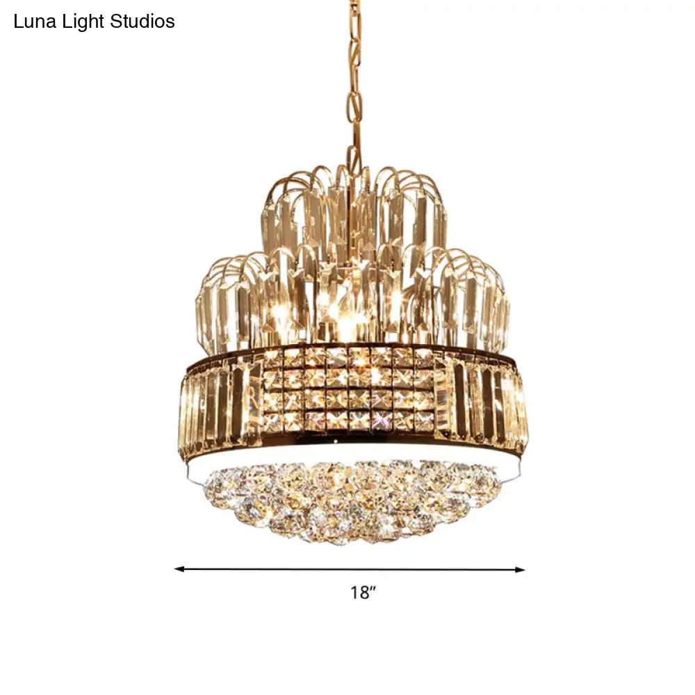 Modern Circular Chandelier - Crystal Ball Pendant With 11 Lights Gold Finish Ideal For Dining Room