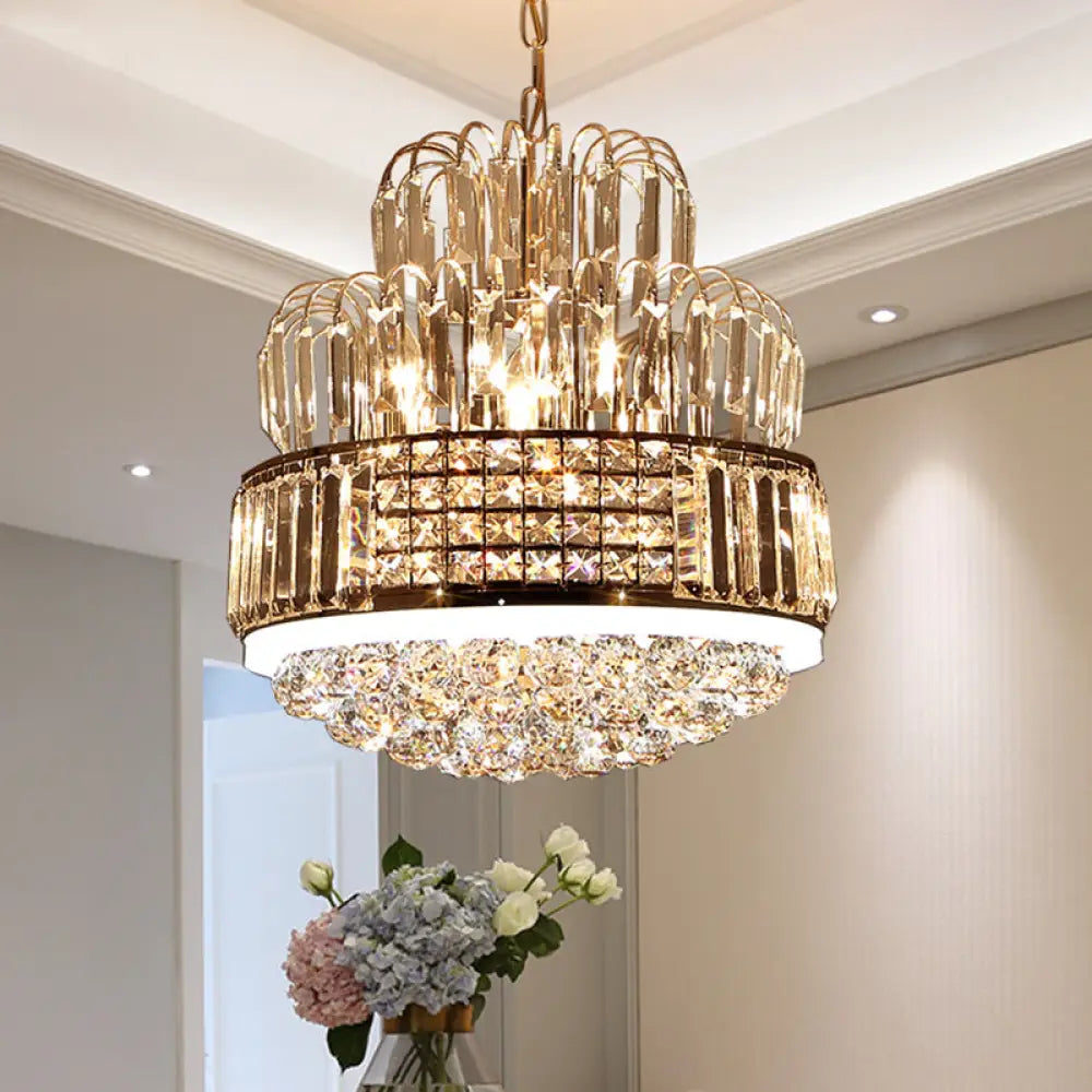 Modern Circular Chandelier - Crystal Ball Pendant With 11 Lights Gold Finish Ideal For Dining Room