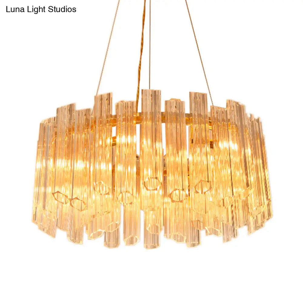 Modern Circular Chandelier: Ridged Clear Crystal 8 Heads Gold Hanging Light Fixture