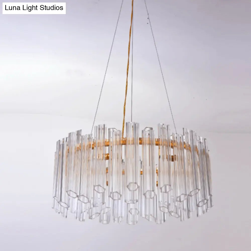 Modern Circular Chandelier: Ridged Clear Crystal 8 Heads Gold Hanging Light Fixture