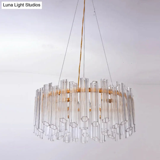 Modern Circular Chandelier: Ridged Clear Crystal 8 Heads Gold Hanging Light Fixture