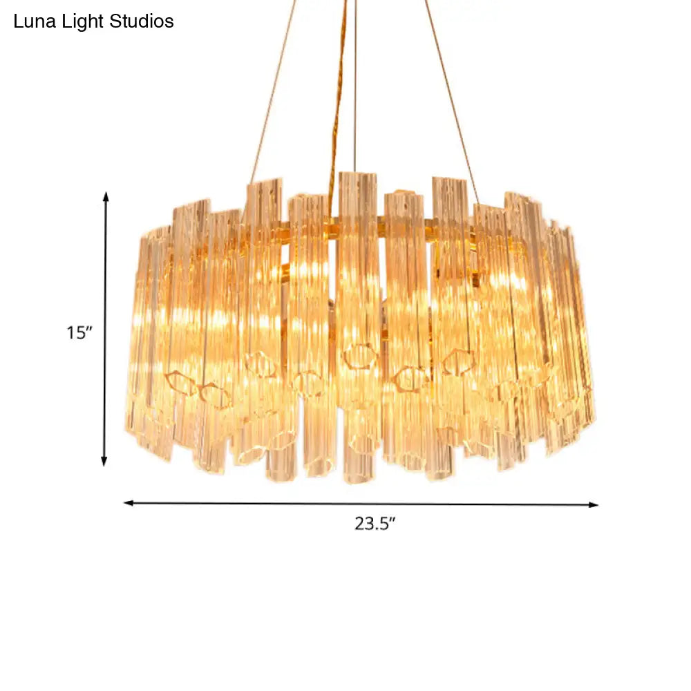 Modern Circular Chandelier: Ridged Clear Crystal 8 Heads Gold Hanging Light Fixture