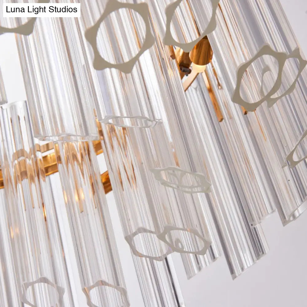 Modern Circular Chandelier: Ridged Clear Crystal 8 Heads Gold Hanging Light Fixture