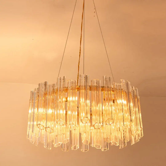 Modern Circular Chandelier: Ridged Clear Crystal 8 Heads Gold Hanging Light Fixture