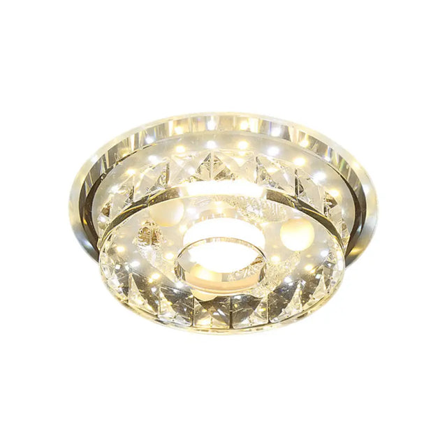 Modern Circular Flush Light Fixture - Clear Crystal LED Hallway ...