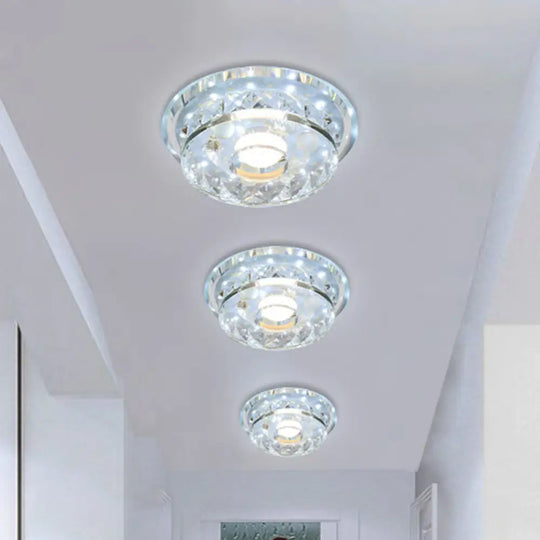 Modern Circular Flush Light Fixture - Clear Crystal Led Hallway Ceiling Lighting In 3 Color Options