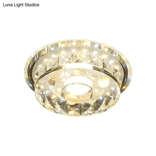 Modern Circular Flush Light Fixture - Clear Crystal Led Hallway Ceiling Lighting In 3 Color Options