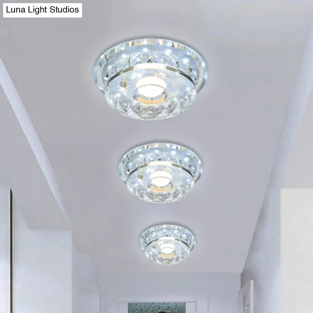 Modern Circular Flush Light Fixture - Clear Crystal Led Hallway Ceiling Lighting In 3 Color Options