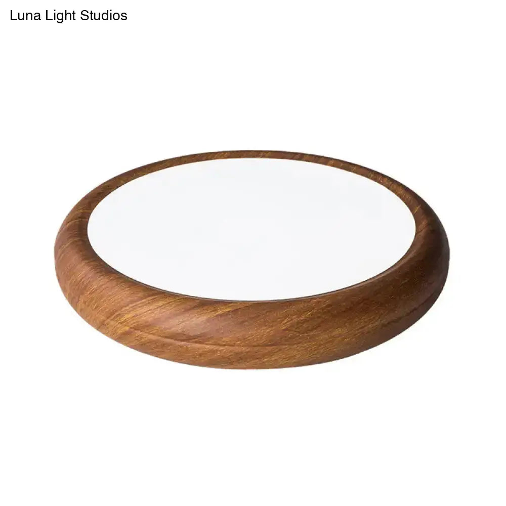 Modern Circular Flush Mount Led Ceiling Light With Wood Finish For Living Room