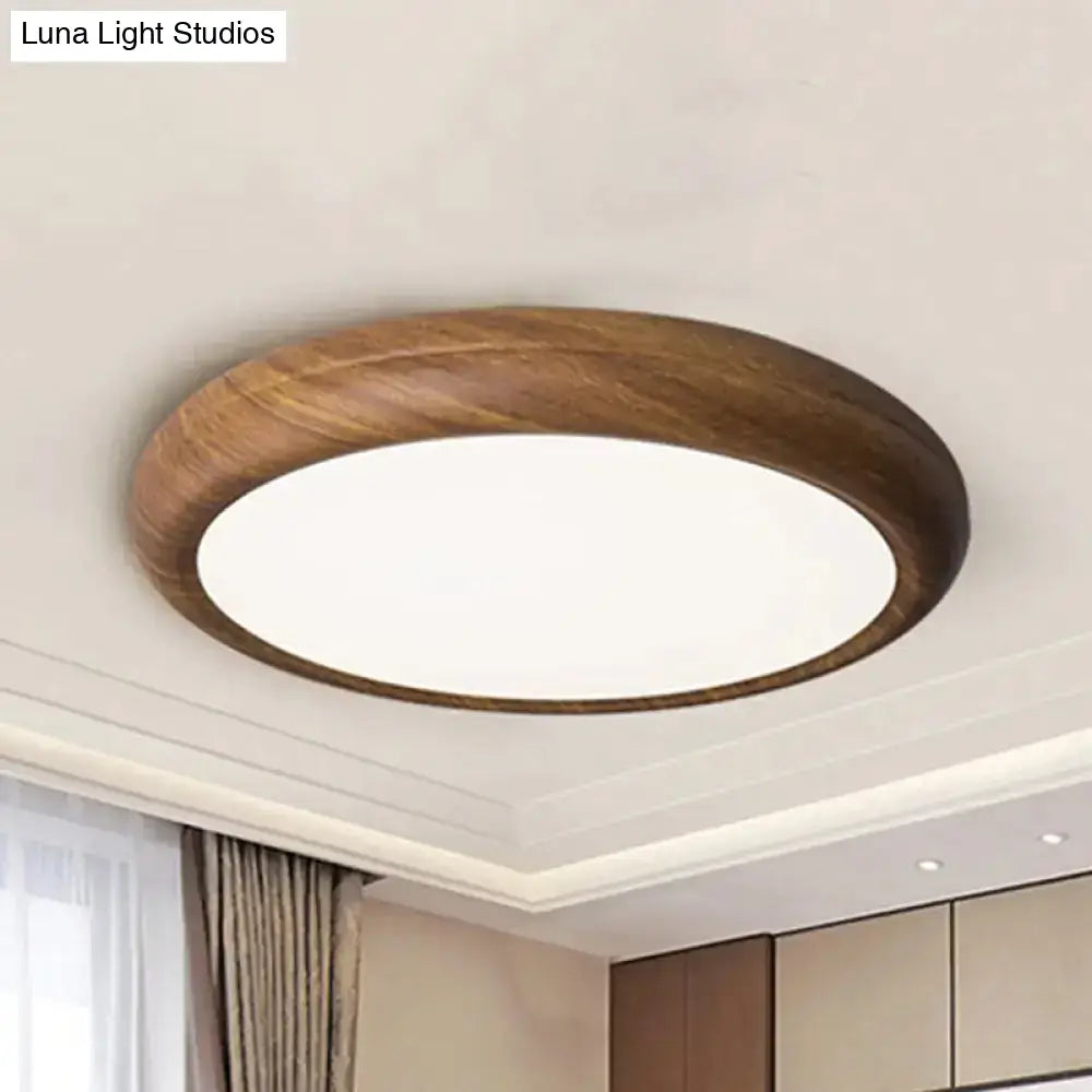 Modern Circular Flush Mount Led Ceiling Light With Wood Finish For Living Room