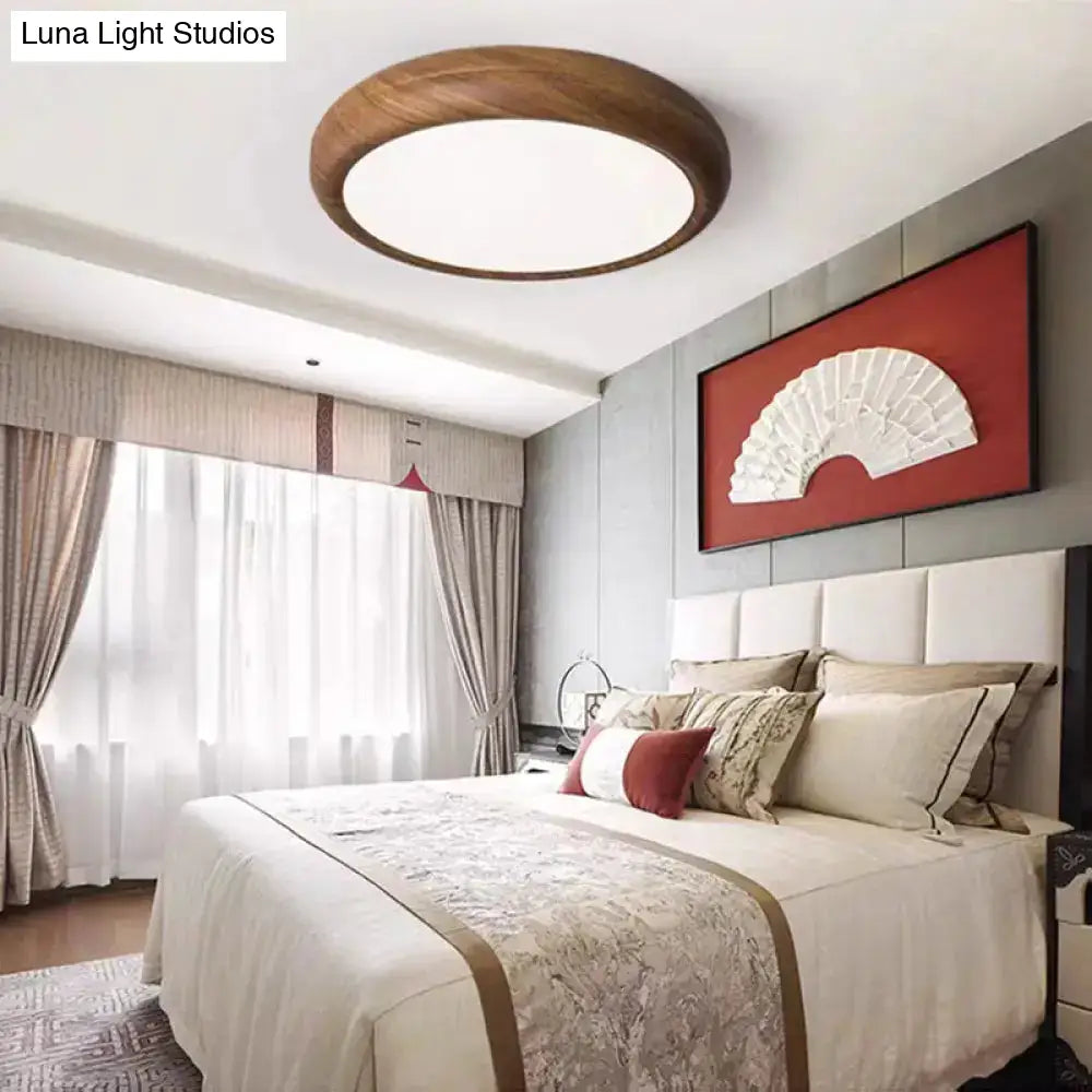 Modern Circular Flush Mount Led Ceiling Light With Wood Finish For Living Room