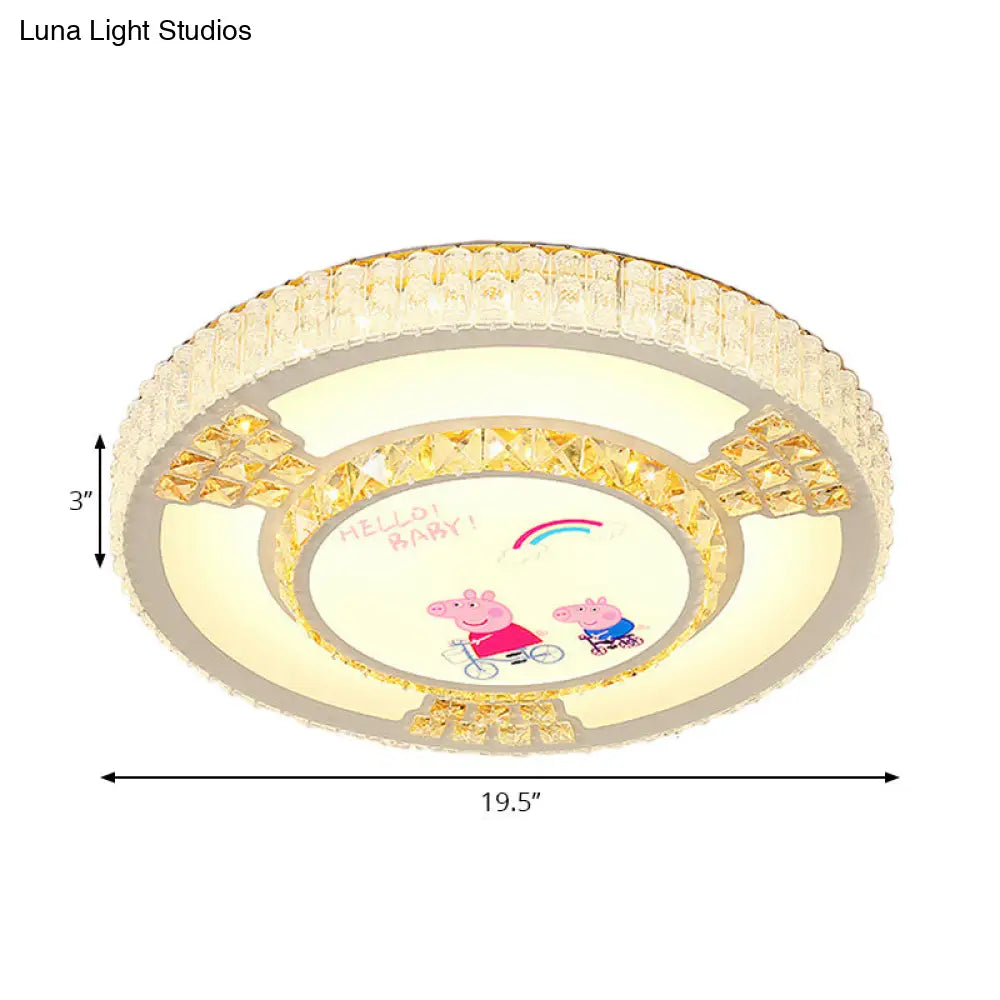 Modern Circular Flushmount Led Ceiling Light With Clear Crystal And Fun Patterns Ideal For Bedroom