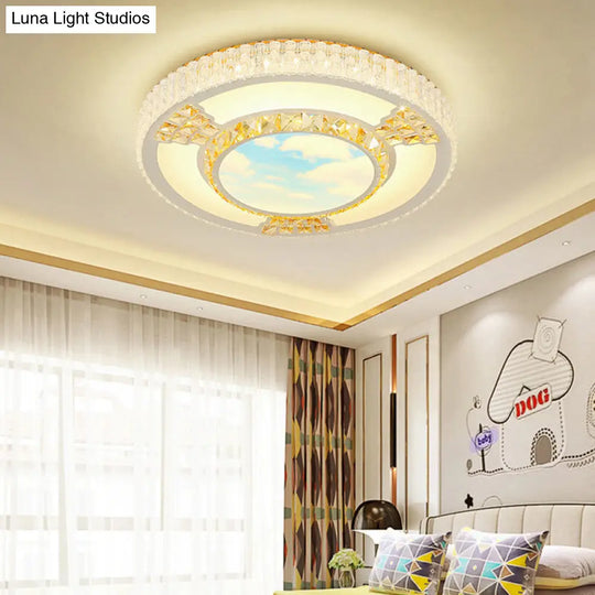 Modern Circular Flushmount Led Ceiling Light With Clear Crystal And Fun Patterns Ideal For Bedroom