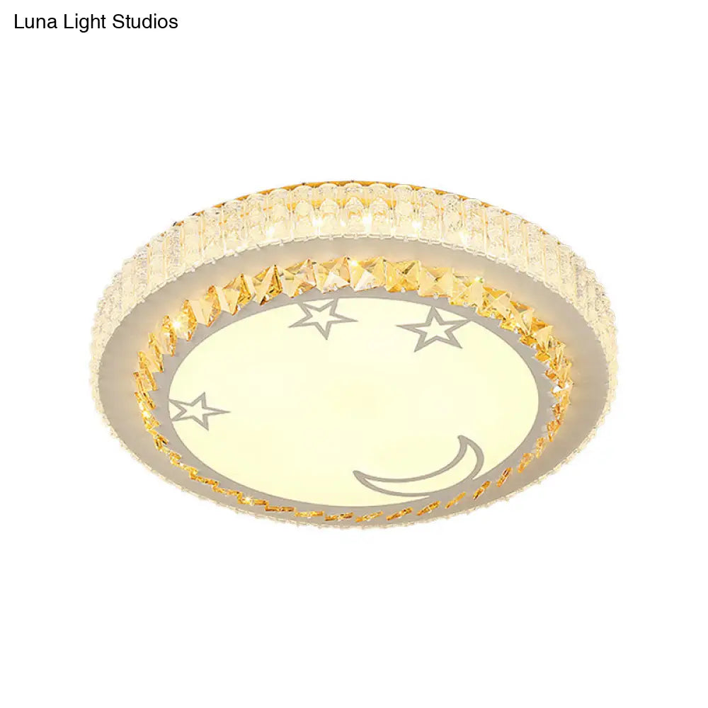 Modern Circular Flushmount Led Ceiling Light With Clear Crystal And Fun Patterns – Ideal For Bedroom