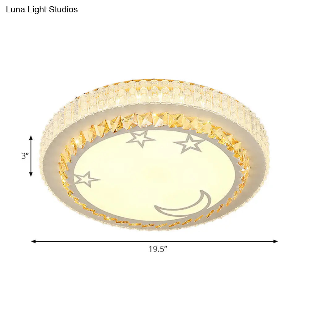 Modern Circular Flushmount Led Ceiling Light With Clear Crystal And Fun Patterns – Ideal For Bedroom