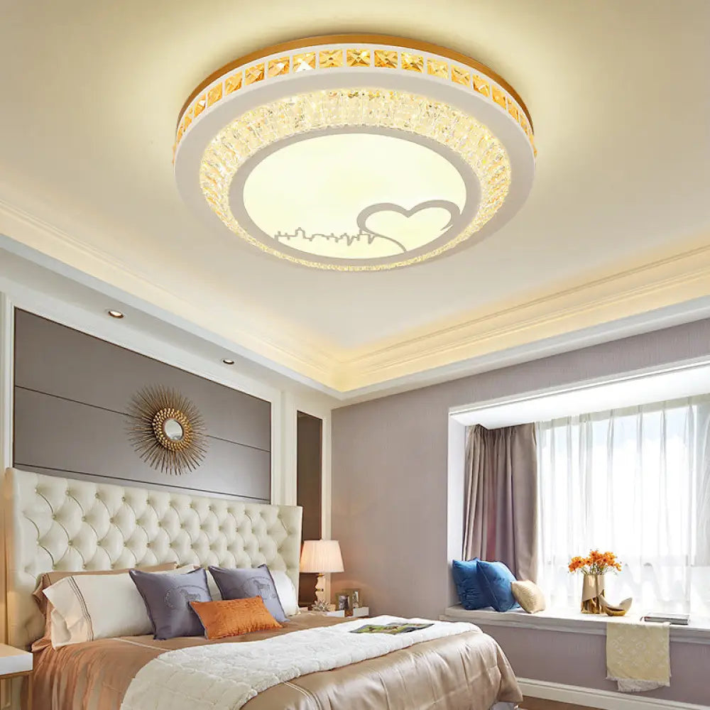 Modern Circular Flushmount Led Ceiling Light With Clear Crystal And Fun Patterns – Ideal For