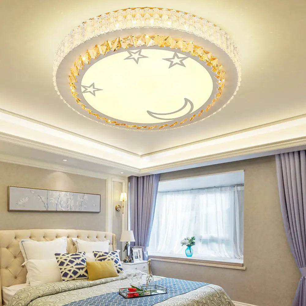Modern Circular Flushmount Led Ceiling Light With Clear Crystal And Fun Patterns – Ideal For