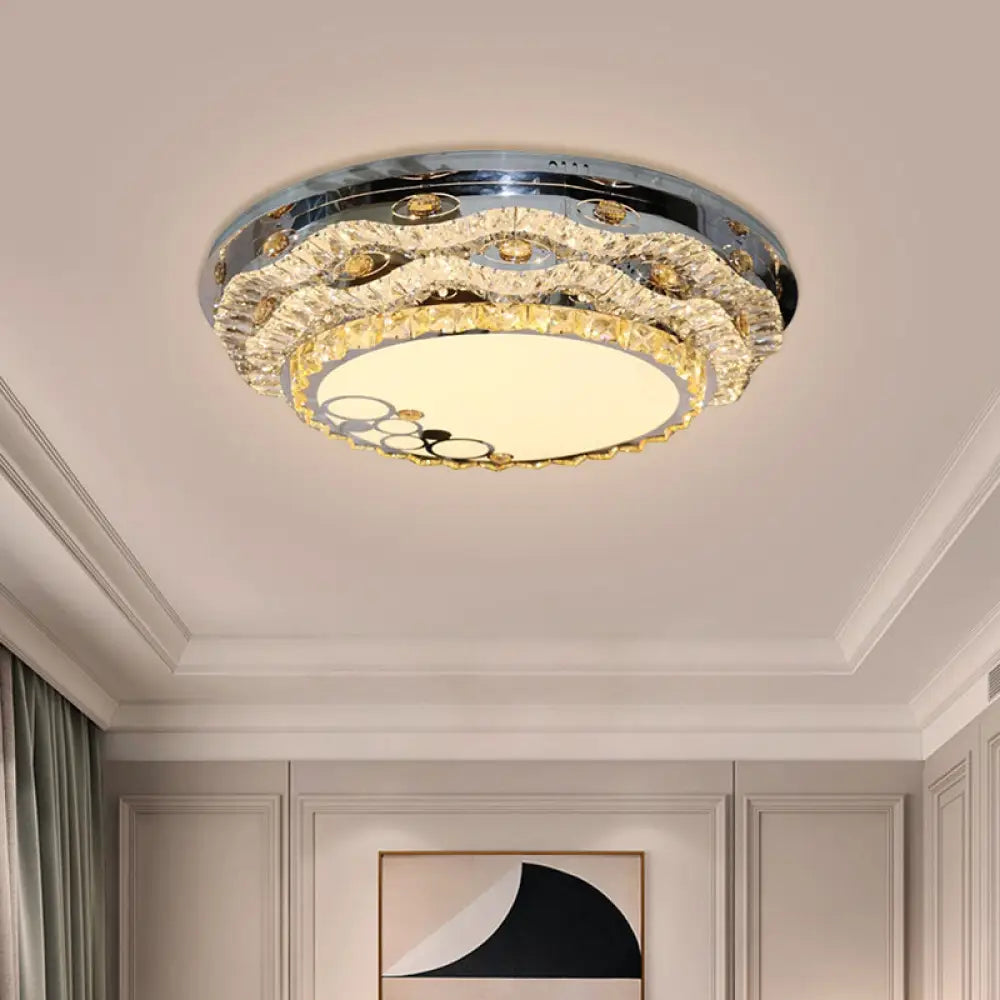 Modern Circular Led Ceiling Fixture With Clear Cut Crystal Blocks Stainless Steel Stainless - Steel