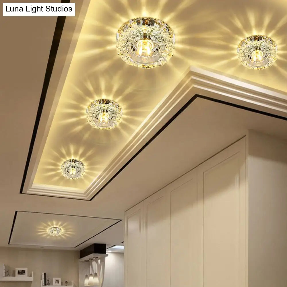 Modern Circular Led Crystal Flushmount Light – Living Room Ceiling Spotlight