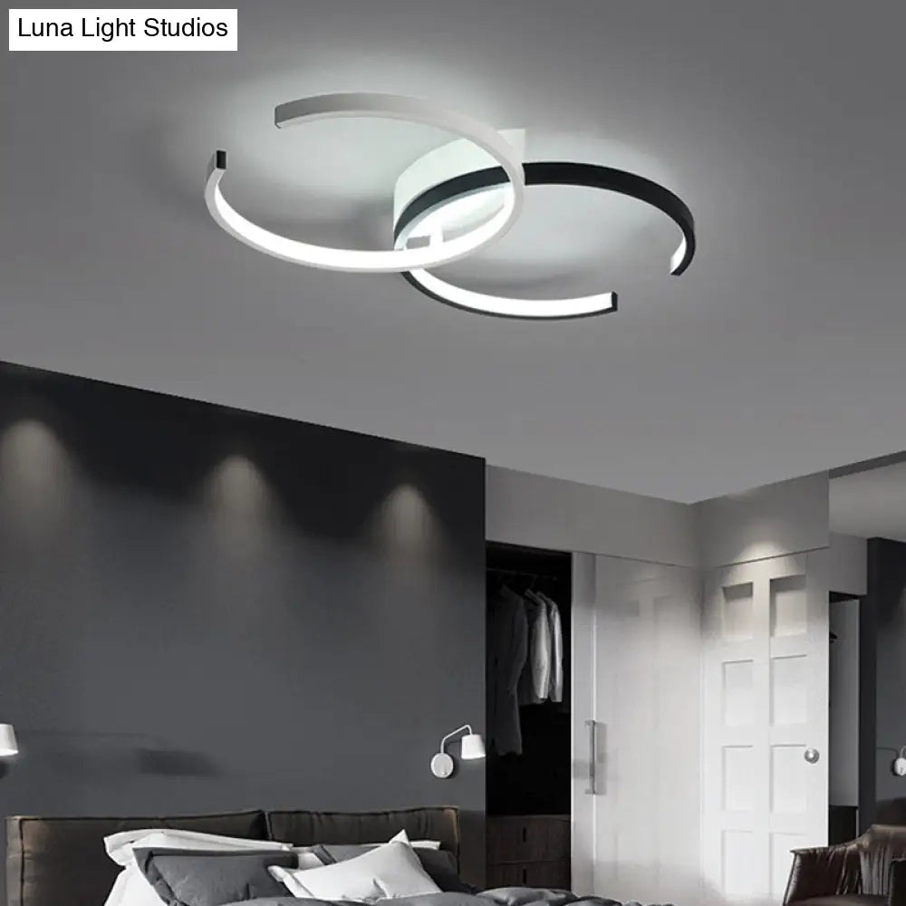 Modern Circular Led Flush Mount Acrylic Ceiling Light In Black & White For Bedrooms