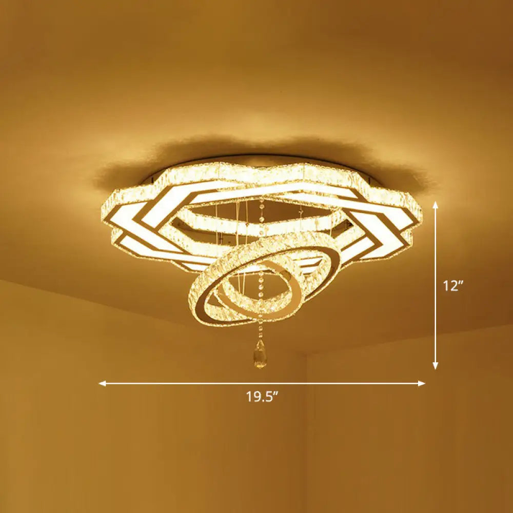 Modern Circular Led Flushmount With Clear Crystal For Living Room Ceiling / 19.5’ Flower