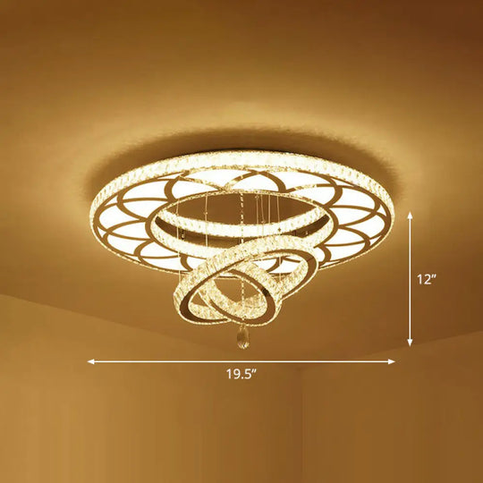 Modern Circular Led Flushmount With Clear Crystal For Living Room Ceiling / 19.5’ Round