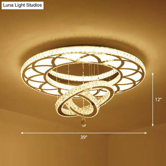 Modern Circular Led Flushmount With Clear Crystal For Living Room Ceiling / 39 Round
