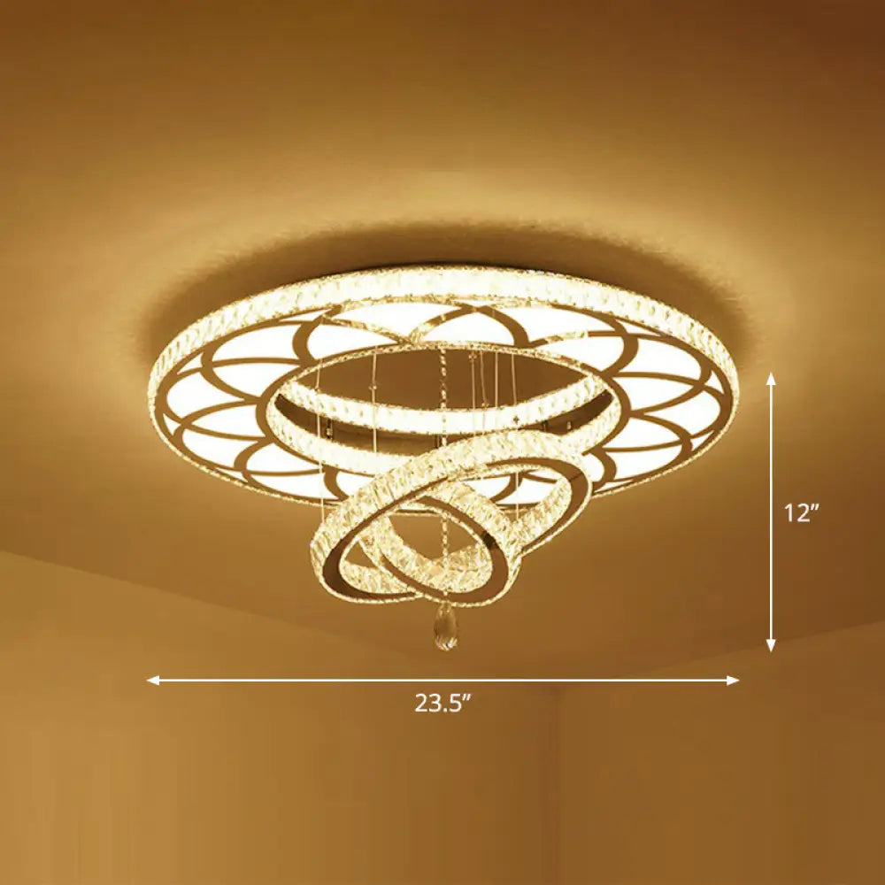 Modern Circular Led Flushmount With Clear Crystal For Living Room Ceiling / 23.5’ Round