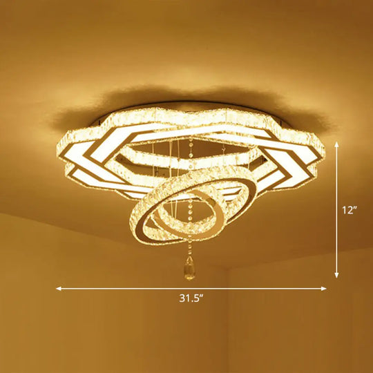 Modern Circular Led Flushmount With Clear Crystal For Living Room Ceiling / 31.5’ Flower