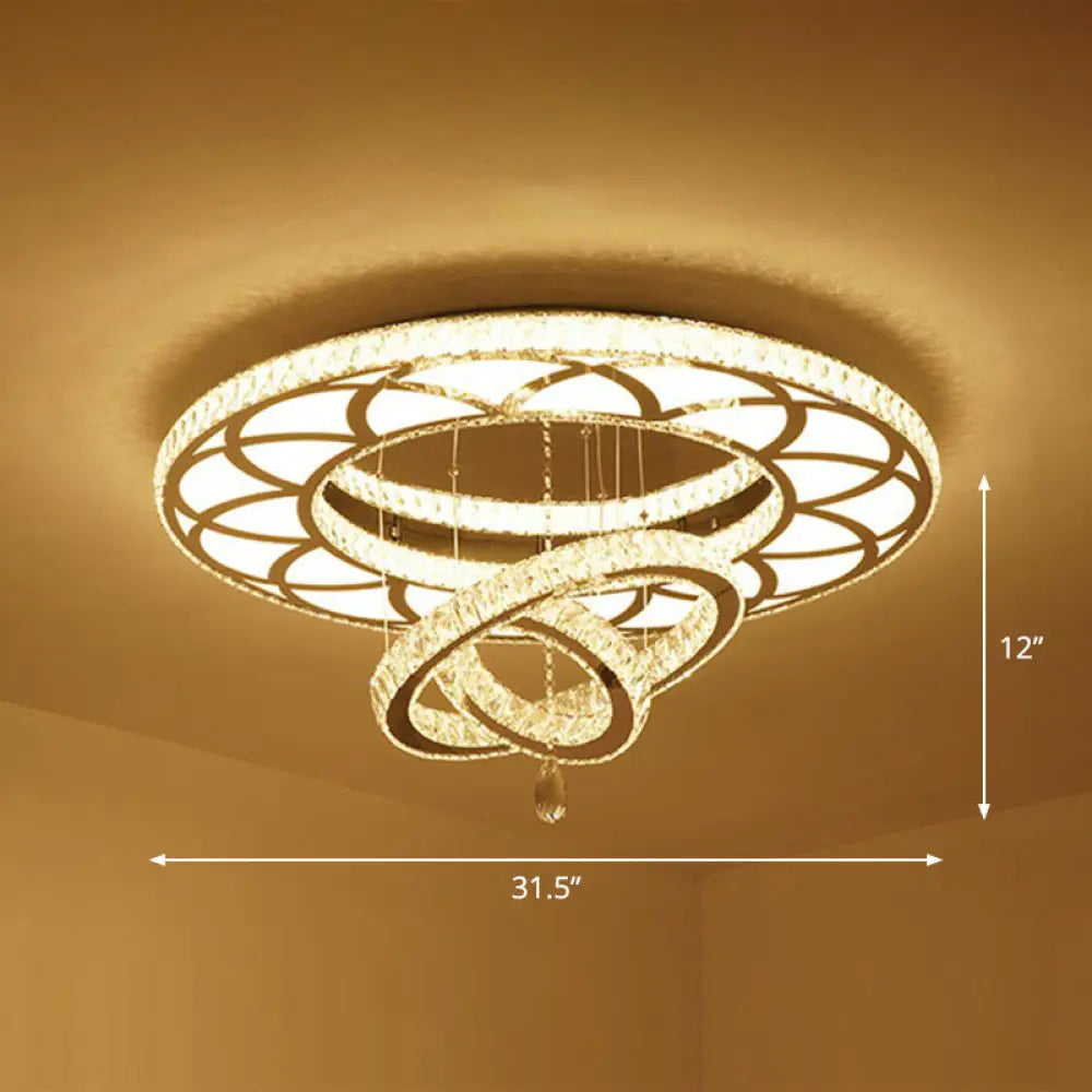 Modern Circular Led Flushmount With Clear Crystal For Living Room Ceiling / 31.5’ Round