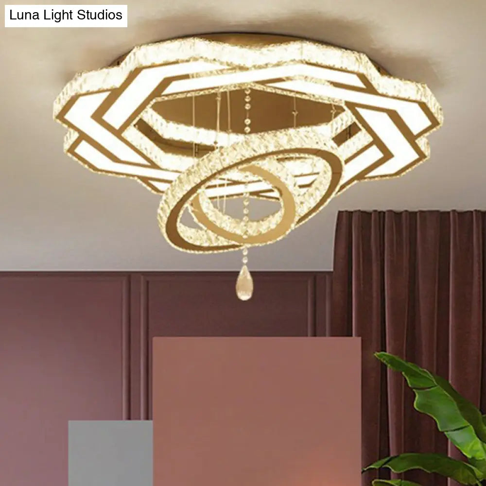 Modern Circular Led Flushmount With Clear Crystal For Living Room Ceiling