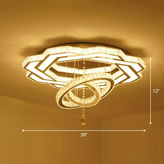 Modern Circular Led Flushmount With Clear Crystal For Living Room Ceiling / 39’ Flower