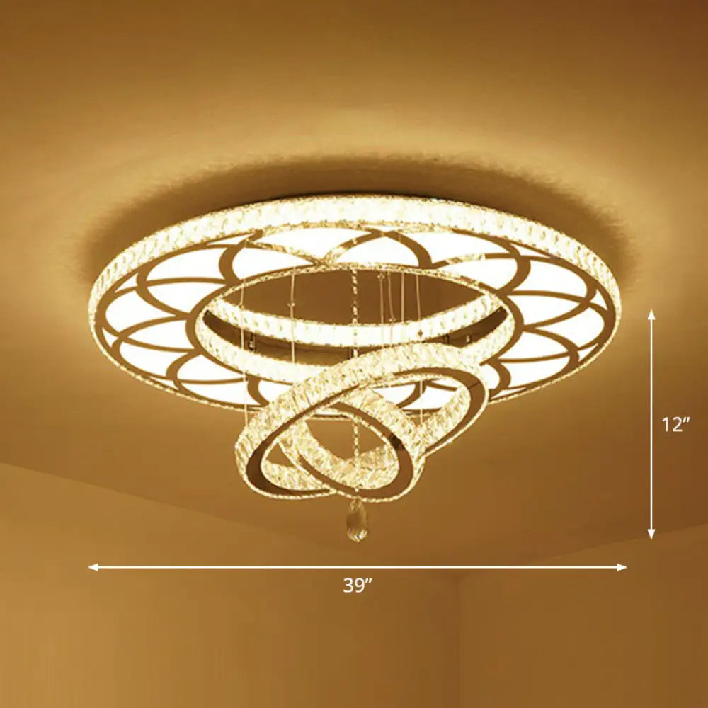 Modern Circular Led Flushmount With Clear Crystal For Living Room Ceiling / 39’ Round