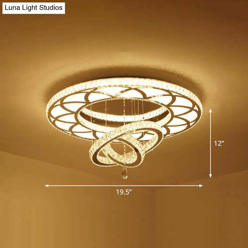 Modern Circular Led Flushmount With Clear Crystal For Living Room Ceiling / 19.5 Round