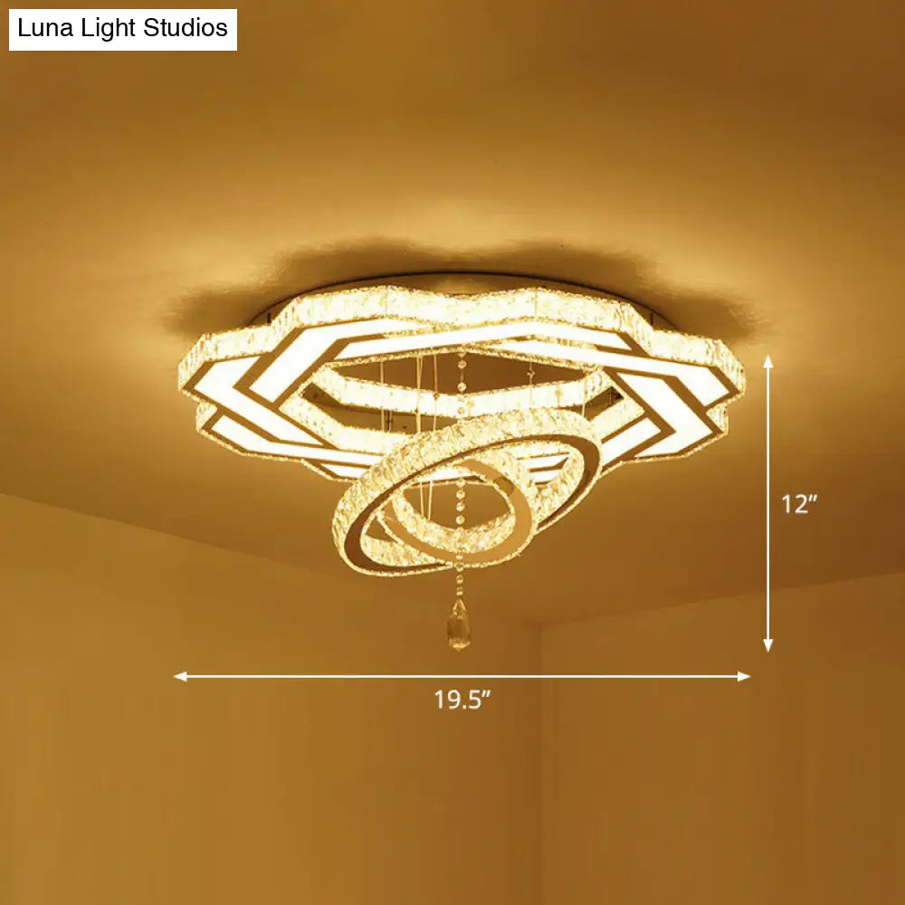 Modern Circular Led Flushmount With Clear Crystal For Living Room Ceiling / 19.5 Flower