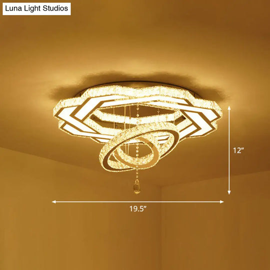 Modern Circular Led Flushmount With Clear Crystal For Living Room Ceiling / 19.5 Flower
