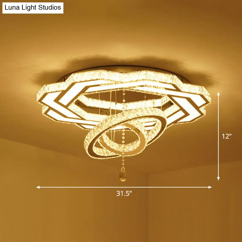 Modern Circular Led Flushmount With Clear Crystal For Living Room Ceiling / 31.5 Flower