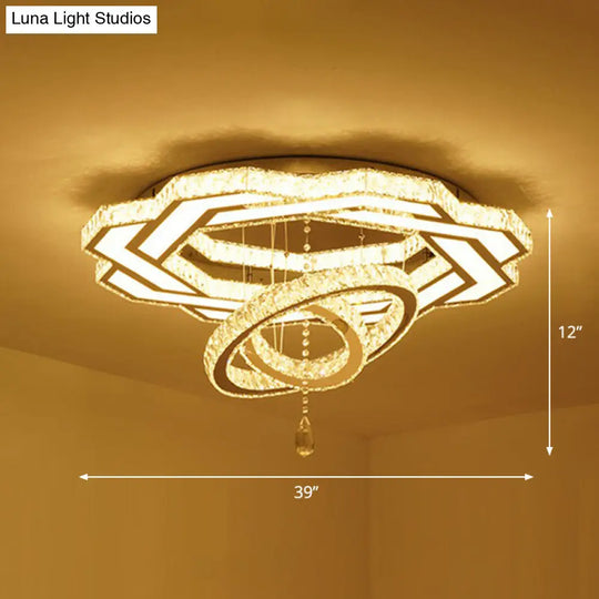 Modern Circular Led Flushmount With Clear Crystal For Living Room Ceiling / 39 Flower