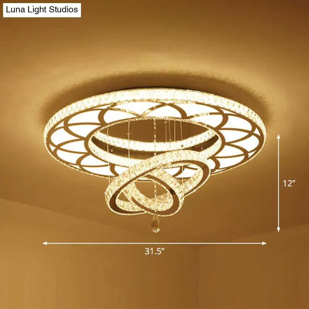 Modern Circular Led Flushmount With Clear Crystal For Living Room Ceiling / 31.5 Round