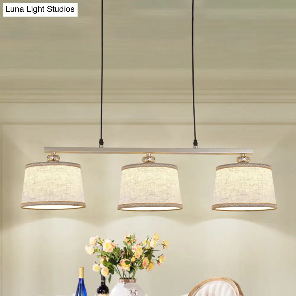 Modern Circular Pendant Light With Flaxen Fabric And 3 Bulbs For Open Kitchen Island Lighting