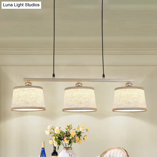 Modern Circular Pendant Light With Flaxen Fabric And 3 Bulbs For Open Kitchen Island Lighting